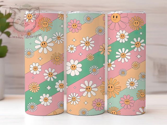 Retro Daisy Boho Tumbler 20Oz Tumbler, Hippie Daisy, Boho Wrap, Seamless Design, Retro Flowers, Sublimation Tumbler, 20Oz Cup Sublimation Lara' s Designs 