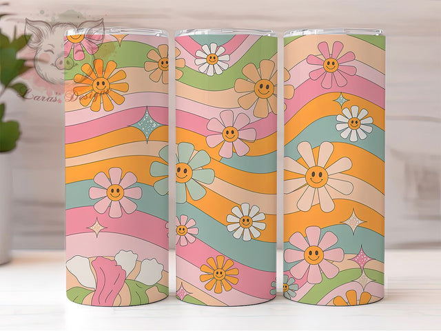 Retro Daisy Boho Tumbler 20Oz Tumbler, Hippie Daisy, Boho Wrap, Seamless Design, Retro Flowers, Sublimation Tumbler, 20Oz Cup Sublimation Lara' s Designs 