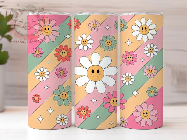 Retro Daisy Boho Tumbler 20Oz Tumbler, Hippie Daisy, Boho Wrap, Seamless Design, Retro Flowers, Sublimation Tumbler, 20Oz Cup Sublimation Lara' s Designs 