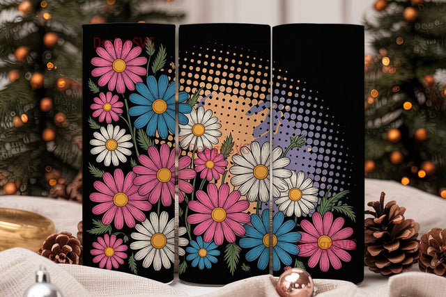 Retro Daisy Flowers 20oz Tumbler Wrap Sublimation DesignSVG 