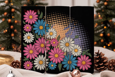 Retro Daisy Flowers 20oz Tumbler Wrap Sublimation DesignSVG 