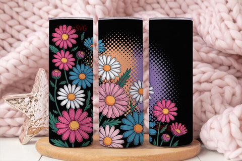 Retro Daisy Flowers 20oz Tumbler Wrap Sublimation DesignSVG 