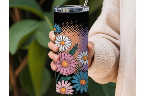 Retro Daisy Flowers 20oz Tumbler Wrap Sublimation DesignSVG 