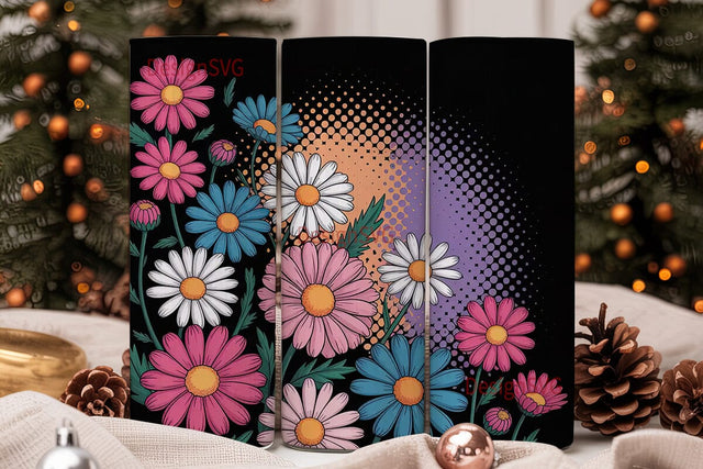 Retro Daisy Flowers 20oz Tumbler Wrap Sublimation DesignSVG 