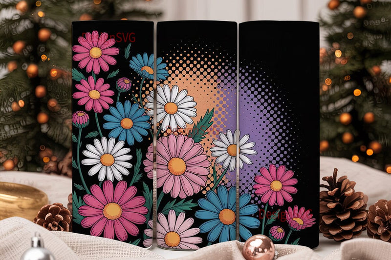 Retro Daisy Flowers 20oz Tumbler Wrap Sublimation DesignSVG 
