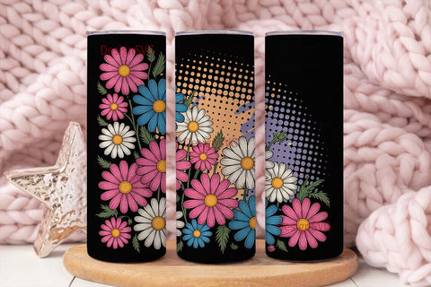 Retro Daisy Flowers 20oz Tumbler Wrap Sublimation DesignSVG 