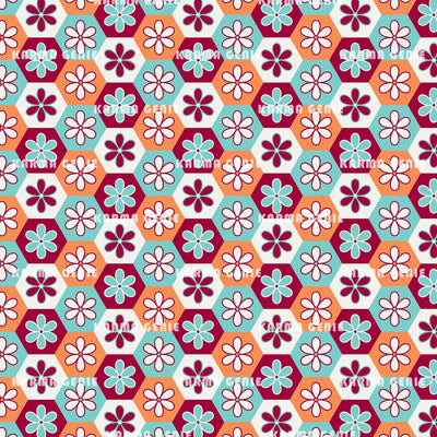 Retro Daisy Flowers Colorful Hexagon Pattern Digital Paper Digital Pattern Karma Genie Graphics 