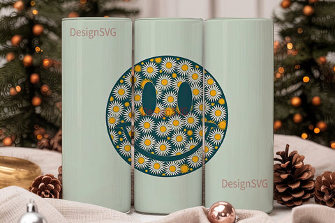 Retro Daisy Smiley 20oz Tumbler Wrap Sublimation DesignSVG 