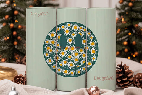 Retro Daisy Smiley 20oz Tumbler Wrap Sublimation DesignSVG 