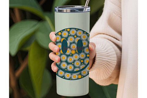 Retro Daisy Smiley 20oz Tumbler Wrap Sublimation DesignSVG 