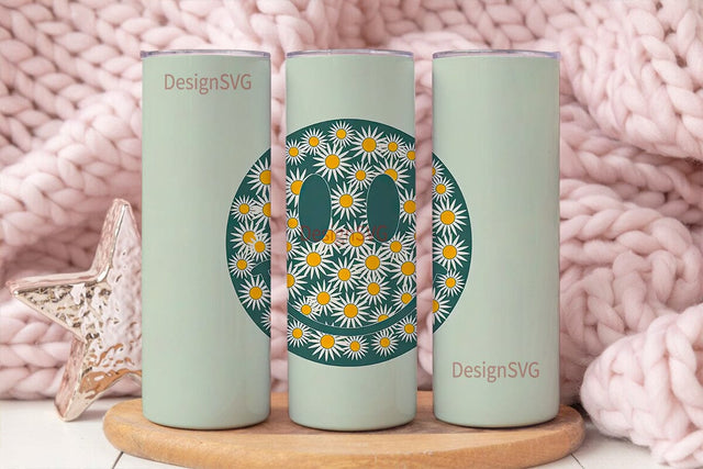 Retro Daisy Smiley 20oz Tumbler Wrap Sublimation DesignSVG 