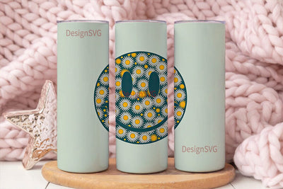 Retro Daisy Smiley 20oz Tumbler Wrap Sublimation DesignSVG 