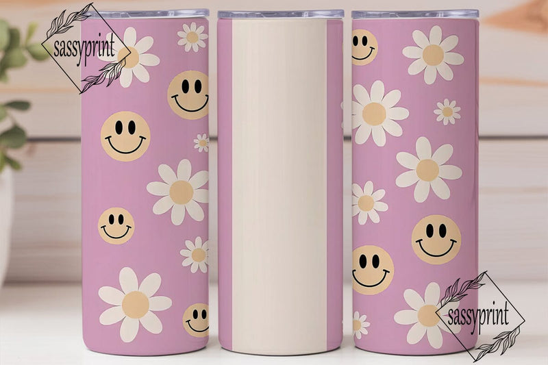 Retro Daisy Smiley 20oz Tumbler Wrap Sublimation sassyprint 
