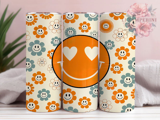 Retro Daisy Smiley Face Tumbler Wrap, Smiley Face Tumbler, Vintage Tumbler, 20oz Tumbler Wrap, Sublimation Design, Flower Power Tumbler, 70s Tumbler Sublimation Li Zamperini 