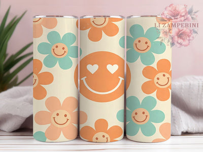 Retro Daisy Smiley Face Tumbler Wrap, Smiley Face Tumbler, Vintage Tumbler, 20oz Tumbler Wrap, Sublimation Design, Flower Power Tumbler, 70s Tumbler Sublimation Li Zamperini 