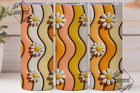 Retro Daisy Wavy Stripes 20oz Tumbler Sublimation sassyprint 