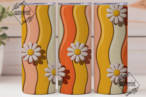 Retro Daisy Wavy Stripes 20oz Tumbler Sublimation sassyprint 