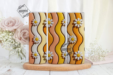 Retro Daisy Wavy Stripes 20oz Tumbler Sublimation sassyprint 