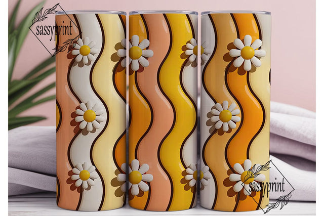Retro Daisy Wavy Stripes 20oz Tumbler Sublimation sassyprint 