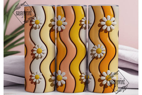 Retro Daisy Wavy Stripes 20oz Tumbler Sublimation sassyprint 