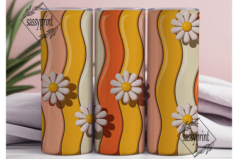 Retro Daisy Wavy Stripes 20oz Tumbler Sublimation sassyprint 