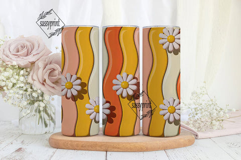 Retro Daisy Wavy Stripes 20oz Tumbler Sublimation sassyprint 