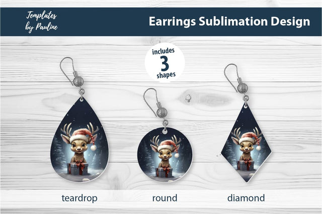 Retro Deer Christmas Earrings Sublimation Design Sublimation Templates by Pauline 