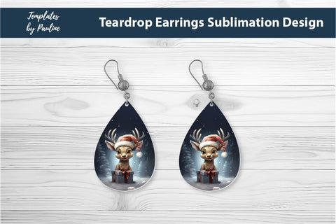 Retro Deer Christmas Earrings Sublimation Design Sublimation Templates by Pauline 