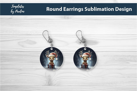 Retro Deer Christmas Earrings Sublimation Design Sublimation Templates by Pauline 