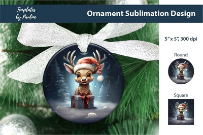Retro Deer Christmas Ornament Design for Sublimation Sublimation Templates by Pauline 