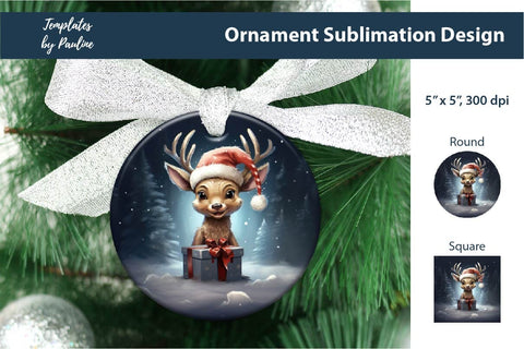 Retro Deer Christmas Ornament Design for Sublimation Sublimation Templates by Pauline 