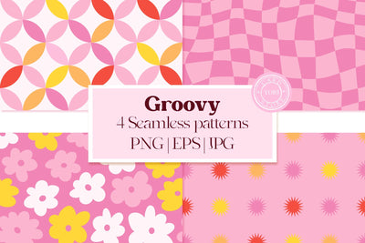 Retro Digital Paper Bundle, Groovy Seamless Patterns Digital Pattern Tori card store 