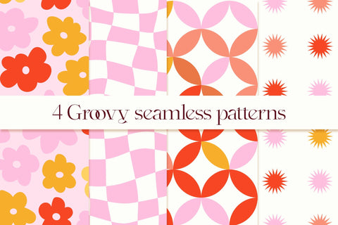 Retro Digital Paper Bundle, Groovy Seamless Patterns Digital Pattern Tori card store 