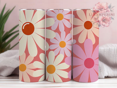 Retro Doodle Daisy Tumbler, Doodle Daisy, Floral Pattern, Vintage Style, Whimsical Art, 20Oz Tumbler, Sublimation Wrap Sublimation Li Zamperini 