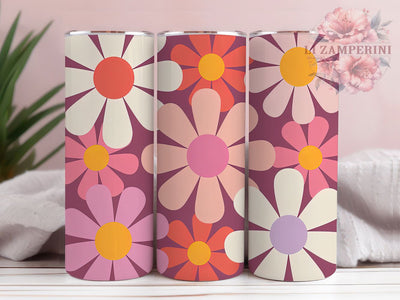 Retro Doodle Daisy Tumbler, Doodle Daisy, Floral Pattern, Vintage Style, Whimsical Art, 20Oz Tumbler, Sublimation Wrap Sublimation Li Zamperini 