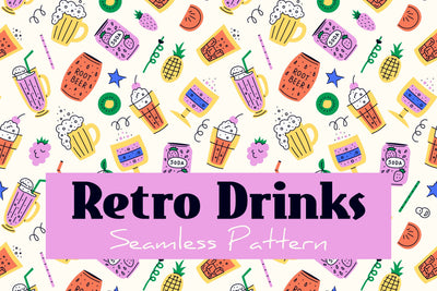 Retro Drinks Seamless Pattern Paper Digital Pattern Rin Green 