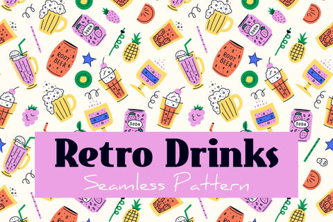 Retro Drinks Seamless Pattern Paper Digital Pattern Rin Green 