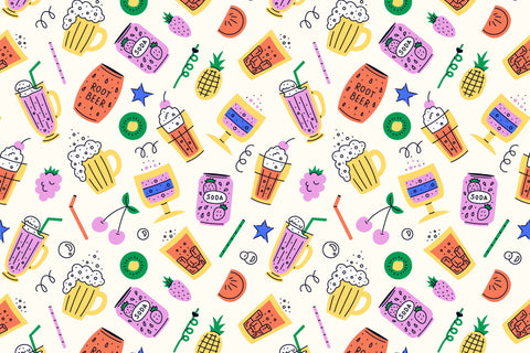Retro Drinks Seamless Pattern Paper Digital Pattern Rin Green 
