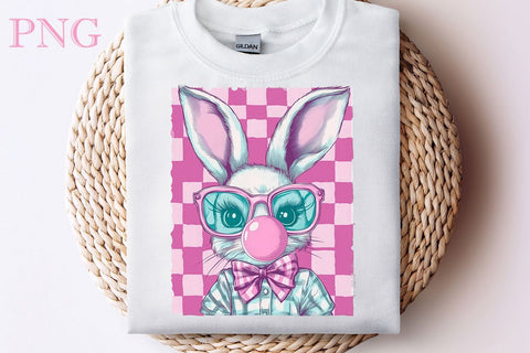Retro Easter Bunny Blowing Bubble PNG, Happy Easter Sublimation, Easter Bunny SVG DesignPlante 503 