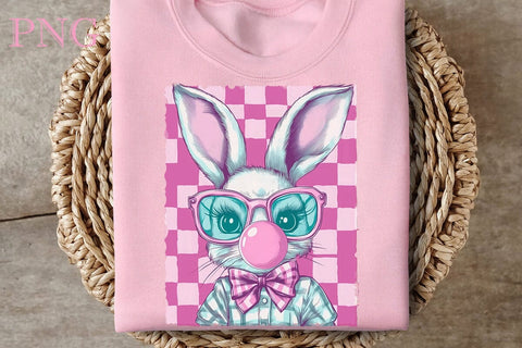 Retro Easter Bunny Blowing Bubble PNG, Happy Easter Sublimation, Easter Bunny SVG DesignPlante 503 