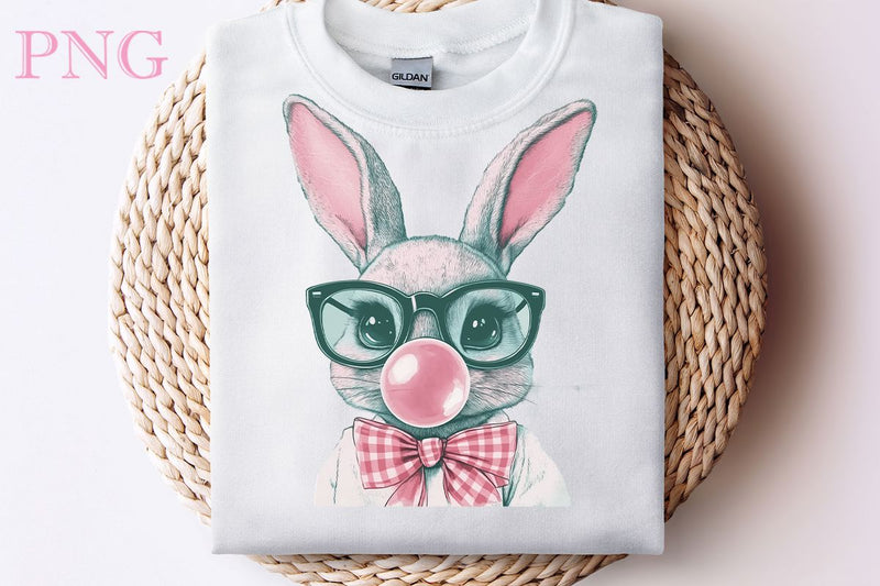 Retro Easter Bunny Blowing Bubble PNG, Happy Easter Sublimation, Easter Bunny SVG DesignPlante 503 