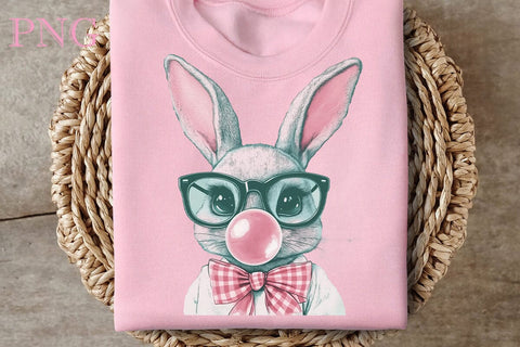 Retro Easter Bunny Blowing Bubble PNG, Happy Easter Sublimation, Easter Bunny SVG DesignPlante 503 