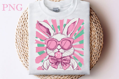 Retro Easter Bunny Blowing Bubble PNG, Happy Easter Sublimation, Easter Bunny SVG DesignPlante 503 