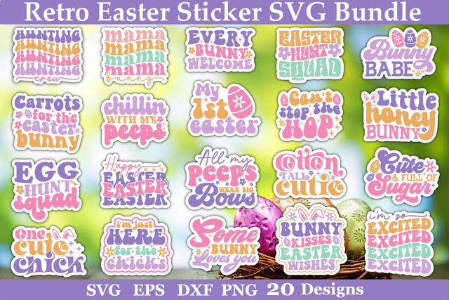 Retro Easter Sticker SVG Bundle SVG akazaddesign 