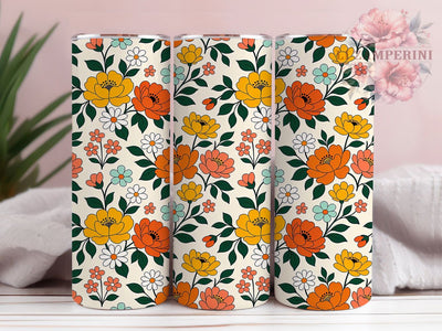 Retro Fall Floral 20oz Tumbler, 70s Autumn, Vintage Blooms, Warm Tones, Nostalgic Art, Earthy Palette, Groovy Design, Sublimation Wrap Sublimation Li Zamperini 