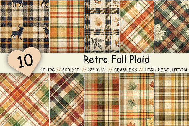 Retro Fall Plaid Seamless Pattern Bundle, Watercolor Digital Paper Pack, Printable Scrapbook Paper, Vintage Tartan Design Collection Digital Pattern FloridPrintables 