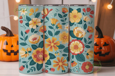 Retro Floral 20oz Tumbler Wrap Sublimation PixelChick 