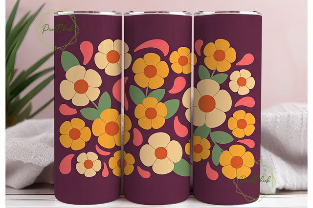 Retro Floral 20oz Tumbler Wrap Sublimation PixelChick 