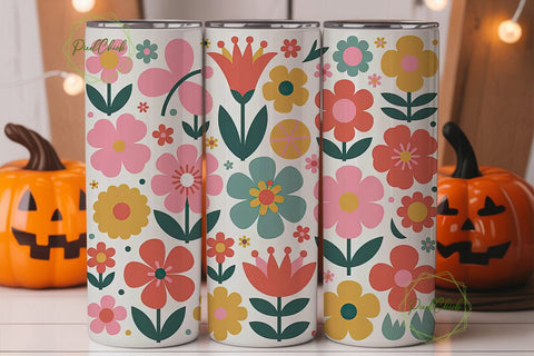 Retro Floral 20oz Tumbler Wrap Sublimation PixelChick 