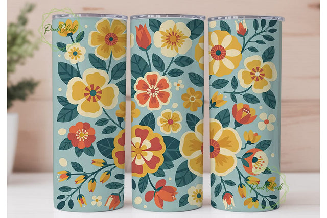 Retro Floral 20oz Tumbler Wrap Sublimation PixelChick 